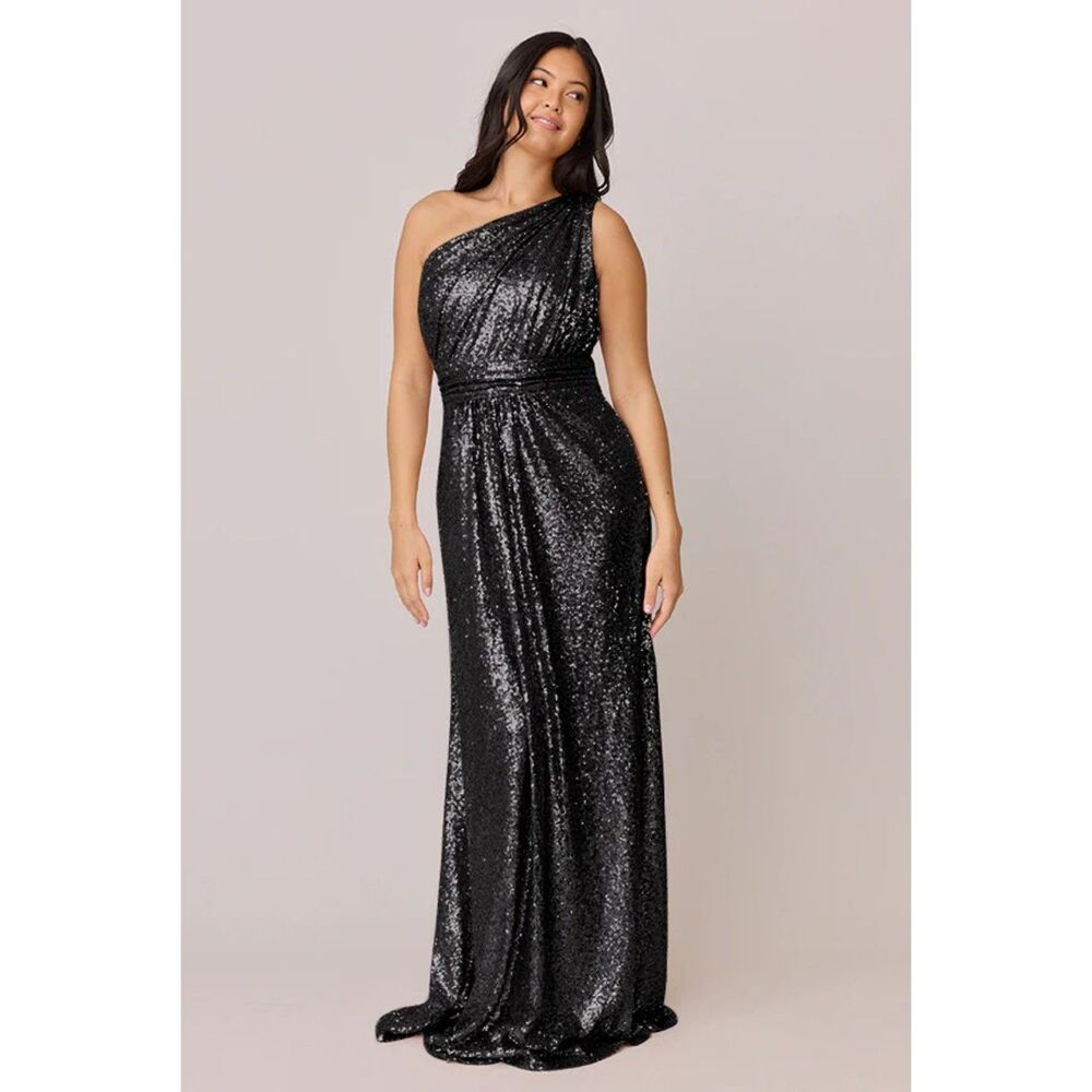 Revelry Starla Black Sequin Formal Cocktail Bridesmaid One Shoulder Gown